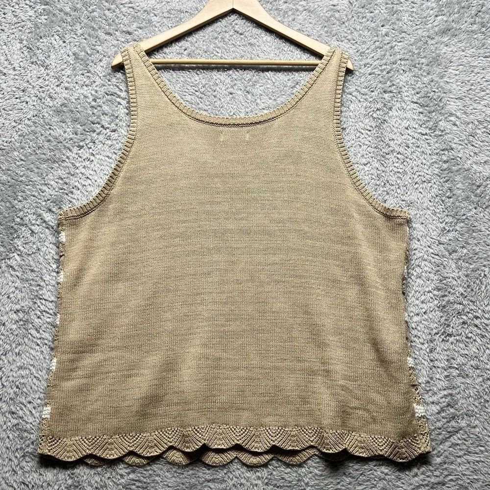 LC Lauren Conrad Pointelle Top Women 3X Beige White Sleeveless Lined Scallop Hem - Picture 7 of 12